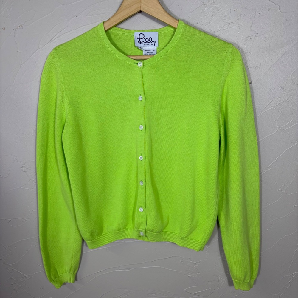 Lilly Pulitzer Cardigan Sweater Womens Small Lime Green Cotton Preppy Bright
